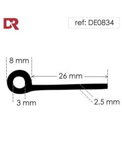 Rubber P seal hollow piping section DE0834EP
