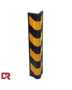 Bull nose rubber corner guard in contrast black and yellow stripes for high visibility.