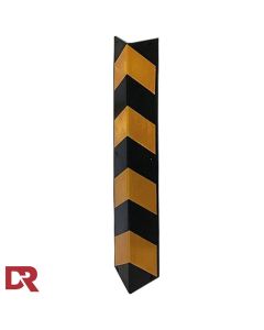 Straight rubber corner guard in durable rubber.  Yellow and black contrast stripes for high visibility