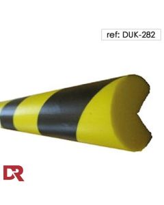 Round foam corner guard with contrast black and yellow stripes for high visibility