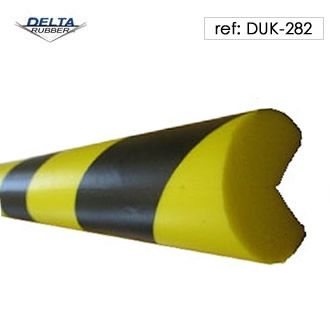 Round foam corner guard with contrast black and yellow stripes for high visibility