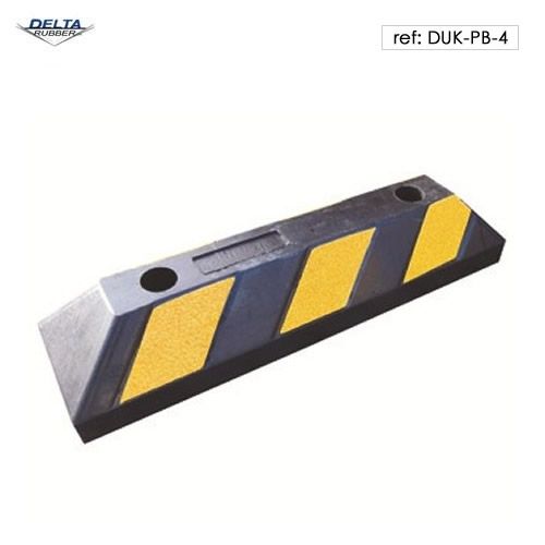 Rubber wheel stop with black and yellow contrast stripes for high visibility. 55cm long.