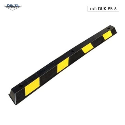 Rubber wheel stop with contrast yellow and black stripes for high visibility. 165cm in length