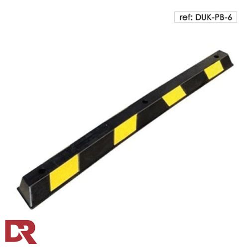 Rubber wheel stop with contrast yellow and black stripes for high visibility. 165cm in length