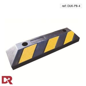 Rubber wheel stop with black and yellow contrast stripes for high visibility. 55cm long.